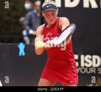 Bogota, Colombia. 7th Apr, 2022. Suzan Lamens of Netherlands plays during the match against Irina Bara of Romania at the Copa Colsanitas WTA Tournament on April 7, 2022 in Bogota, Colombia. (Credit Image: © Daniel Garzon Herazo/ZUMA Press Wire) Stock Photo