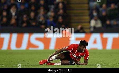 Leicester, England, 7th April 2022.   Ibrahim Sangare of PSV Eindhoven during the UEFA Europa Conference League match at the King Power Stadium, Leicester. Picture credit should read: Darren Staples / Sportimage Stock Photo