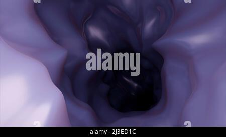 Abstract tunnel of unusual cave with deformed walls, seamless loop. Design. Fantasy concept, flying inside a scary bending endless corridor. Stock Photo