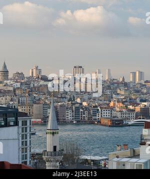 Istanbul landscape on sunset light aerial drone view Stock Photo