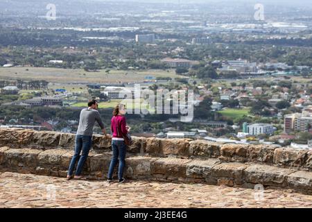 Cape Town, South Africa. 7th Apr, 2022. Visitors tour Rhodes Memorial in the Table Mountain national park in Cape Town, South Africa, April 7, 2022. Credit: Lyu Tianran/Xinhua/Alamy Live News Stock Photo