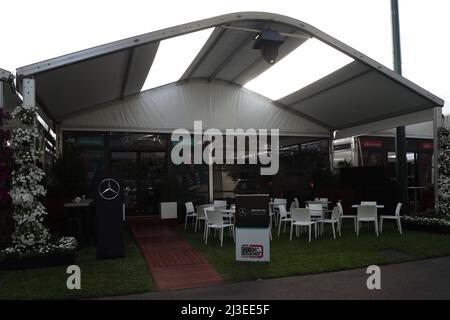 Albert Park, Melbourne, Victoria, Australia. 08th Apr, 2022. FIA Formula One World Championship 2022 - Formula One Rolex Australian Grand Prix - A General View of the Mercedes-AMG Petronas F1 Team hospitality in the F1 Pit Paddock - Image Credit: brett keating/Alamy Live News Stock Photo