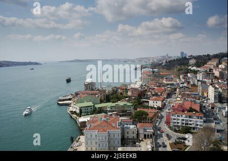 Panorama of Bosphorus in Istanbul landscape aerial drone view Stock Photo