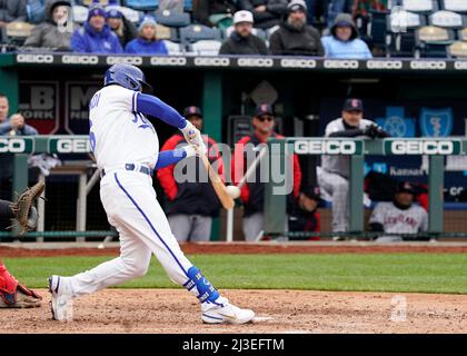 Kansas City Royals' Andrew Benintendi (16) celebrates with teammate ...