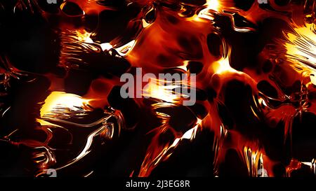 Abstract melted hot magma in hell. Motion. Visualization of the volcano lake with flowing lava, seamless loop. Stock Photo