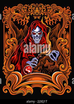 Vector illustration of death angel in red robe Stock Photo