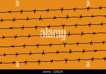 barbed wire, silhouettes at sunset Stock Vector