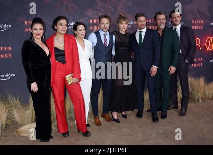 Tamara Pdemski, Morningstar Angeline, Lili Taylor, Shaun Sipos, Imogen Poots, Matt Lauria, Josh Brolin and Lewis Pullman at the ÔOuter RangeÕ Prime Video Premiere Event Screening held at the Harmony Gold Theater on April 7, 2022 in Los Angeles, CA. © Janet Gough / AFF-USA.COM Stock Photo