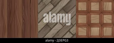 Game textures of wooden planks, bricks and panels seamless pattern. Vector backgrounds brown old wood tile parquet floor or table, laminate, hardwood Stock Vector