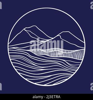 Circle landscape mountain. Art adventure logo, icon, symbol design illustration Stock Vector