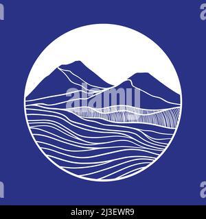 Circle landscape mountain. Art adventure logo, icon, symbol design illustration Stock Vector