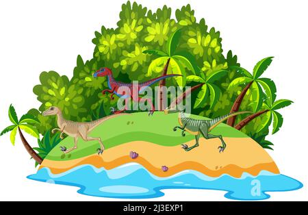 Scene with dinosaurs on island illustration Stock Vector