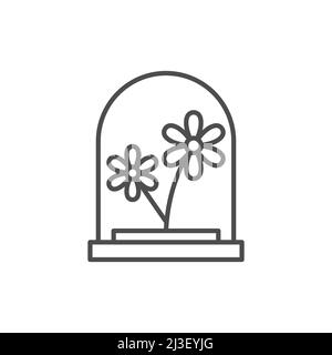 Flower under glass dome line icon. linear style sign for mobile concept and web design. Flowers in a flask outline vector icon. Symbol, logo illustrat Stock Vector