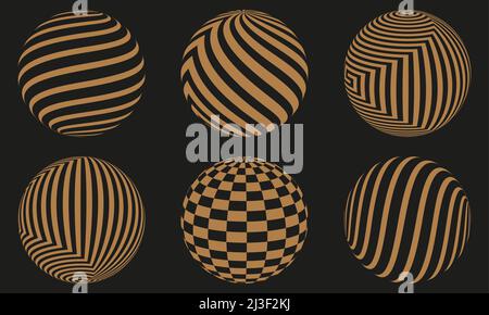 Black and golden vector sphere of lines for design of logo. Icons set Stock Vector
