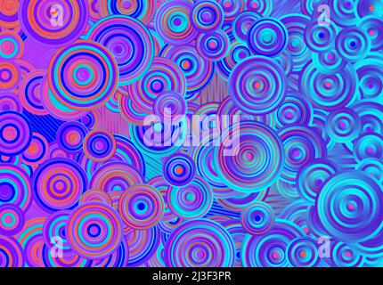 Abstract psychedelic background with circles and lines of various widths in retro optical illusion style. Stock Vector