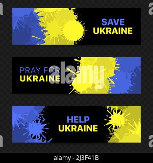 Ukraine flag. Pray for Ukraine banner set Stock Vector