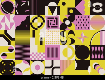 Colorful abstract vector pattern artwork made with various geometric shapes and elements. Stock Vector