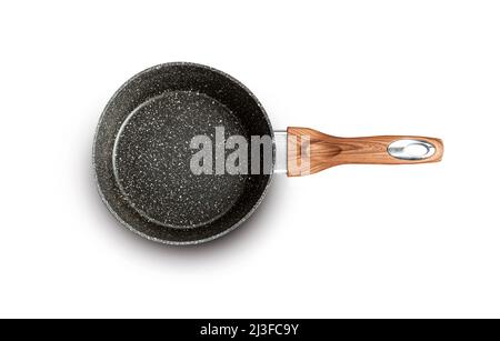 Modern frying pan with non-stick granite coating isolated on white background. With clipping path Stock Photo