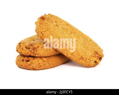 Soft baked cookies with strawberry jam filling isolated on white Stock Photo