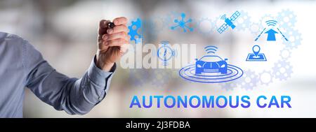 Man drawing an autonomous car concept Stock Photo