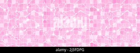 Water pool top view background with pink tiled floor and ripples on aqua surface. Swimming basin transparent liquid texture with shining sun rays ligh Stock Vector