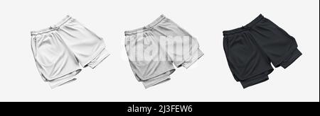 set of mockups of men's sports shorts with compression undershorts 3D  render. White, black and heather sportswear for design presentation Stock  Photo - Alamy