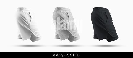 Mockups of sports men's shorts with compression undershorts 3D rendering,  back view. White, black and heather sportswear for presentation design. Set  Stock Photo - Alamy