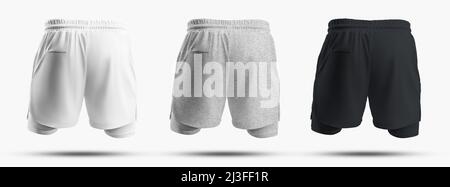 set of mockups of men's sports shorts with compression undershorts