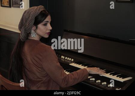 Female model in a cafe Stock Photo