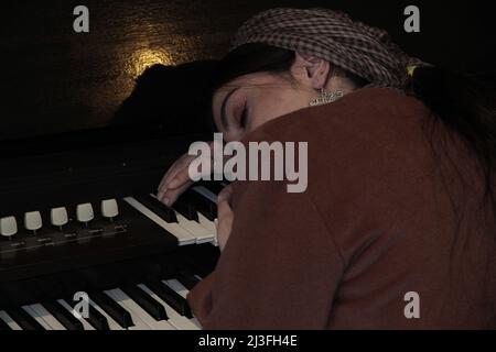 Female model in a cafe Stock Photo