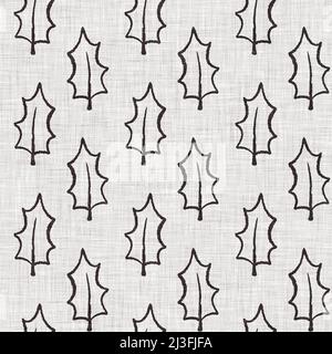 French Grey Botanical Leaf Linen Seamless Pattern With 2 Tone Country 