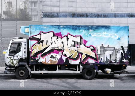 Tagged Trucks in Barbès - Paris 18th - France Stock Photo