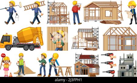 Set of construction site objects illustration Stock Vector