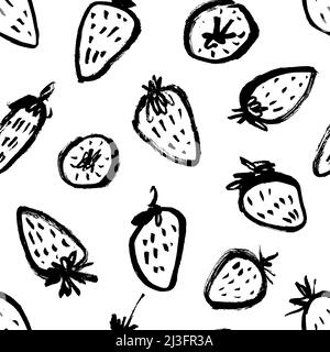 Hand drawn black brush strawberry seamless pattern Stock Vector