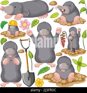 Seamless pattern with cute moles illustration Stock Vector