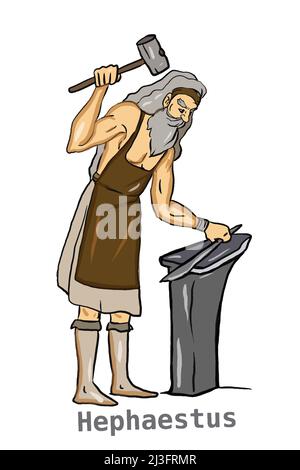 Greek mythology Gods, Hephaestus,illustration ,white background,line drawing. Stock Photo