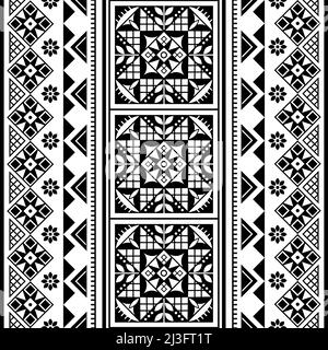 Ukrainian Easter egss style vector seamless folk art pattern vertical oriented - Hutsul Pysanky geometric ornament in black and white Stock Vector