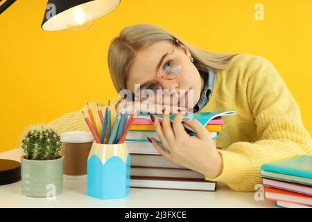 Concept of preapring to exams and tests with student girl Stock Photo