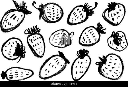 Hand drawn black brush strawberry vector set Stock Vector
