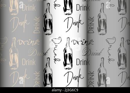 Pattern set bottle and inscription DRINK, abstract. Vector illustration Stock Vector