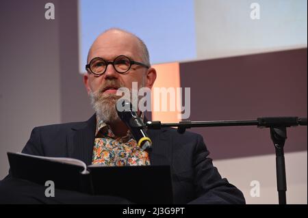 Cologne, Germany. 06th Apr, 2022. Journalist and author Thomas Böhm reads at Lit.Cologne, the international literature festival Credit: Horst Galuschka/dpa/Alamy Live News Stock Photo