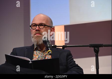 Cologne, Germany. 06th Apr, 2022. Journalist and author Thomas Böhm reads at Lit.Cologne, the international literature festival Credit: Horst Galuschka/dpa/Alamy Live News Stock Photo