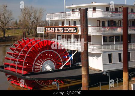 Historic Delta Queen Paddle Boat, on the Sacramento River Stock Photo