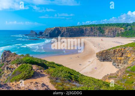 View of Praia de Odeceixe in Portugal. Stock Photo