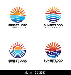 Sunset beach logo  symbol vector illustration design template. Stock Vector