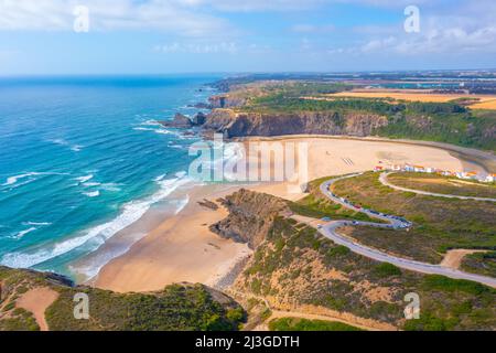 View of Praia de Odeceixe in Portugal. Stock Photo