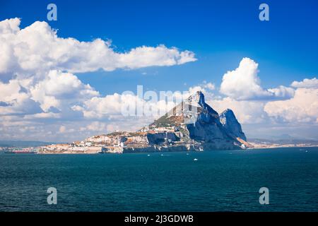 The Rock of Gibraltar,  a British Overseas Territory located at the southern tip of the Iberian Peninsula. Stock Photo