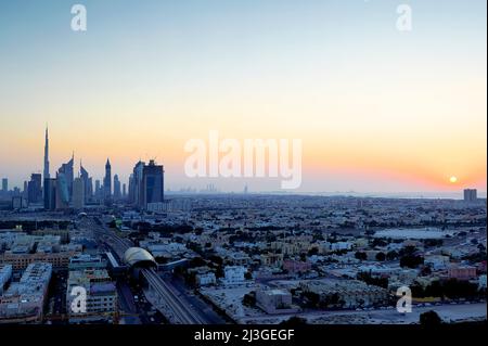 Dubai. UAE. Aerial view of the city at sunset Stock Photo