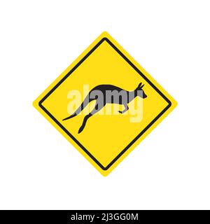 Vector Kangaroo yellow road sign isolated on white background Stock Vector