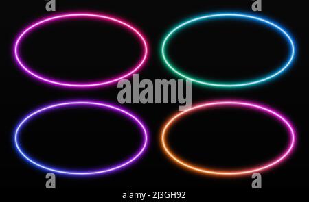 Gradient oval frames set. Glowing rounded borders isolated on a dark background. Stock Vector